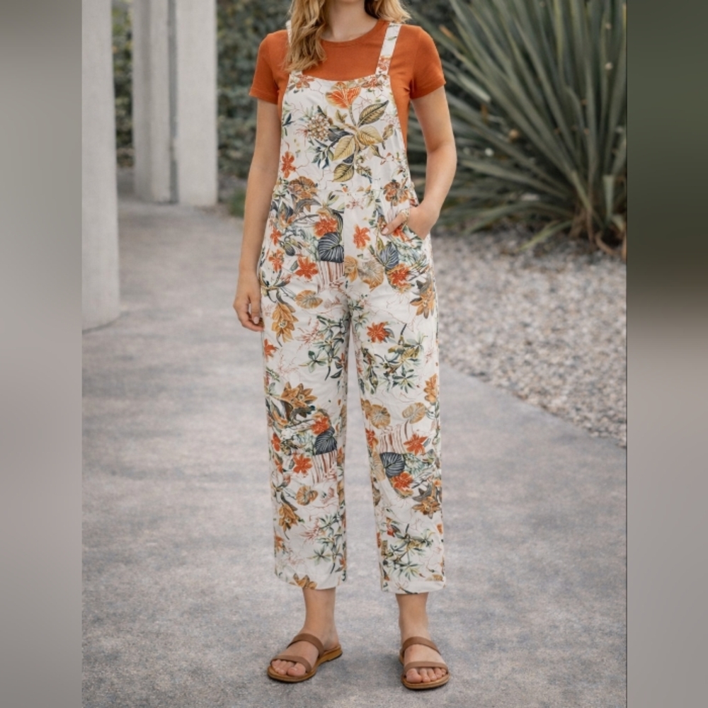 Linen Overalls - Tropical Floral Print